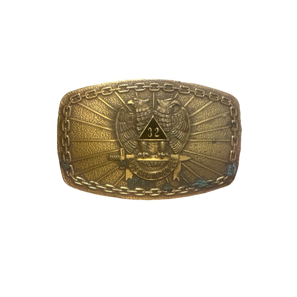 Vintage Belt Buckle Double Eagle Masonic 32 ‎ Spes Mea In Deo Est Bronze